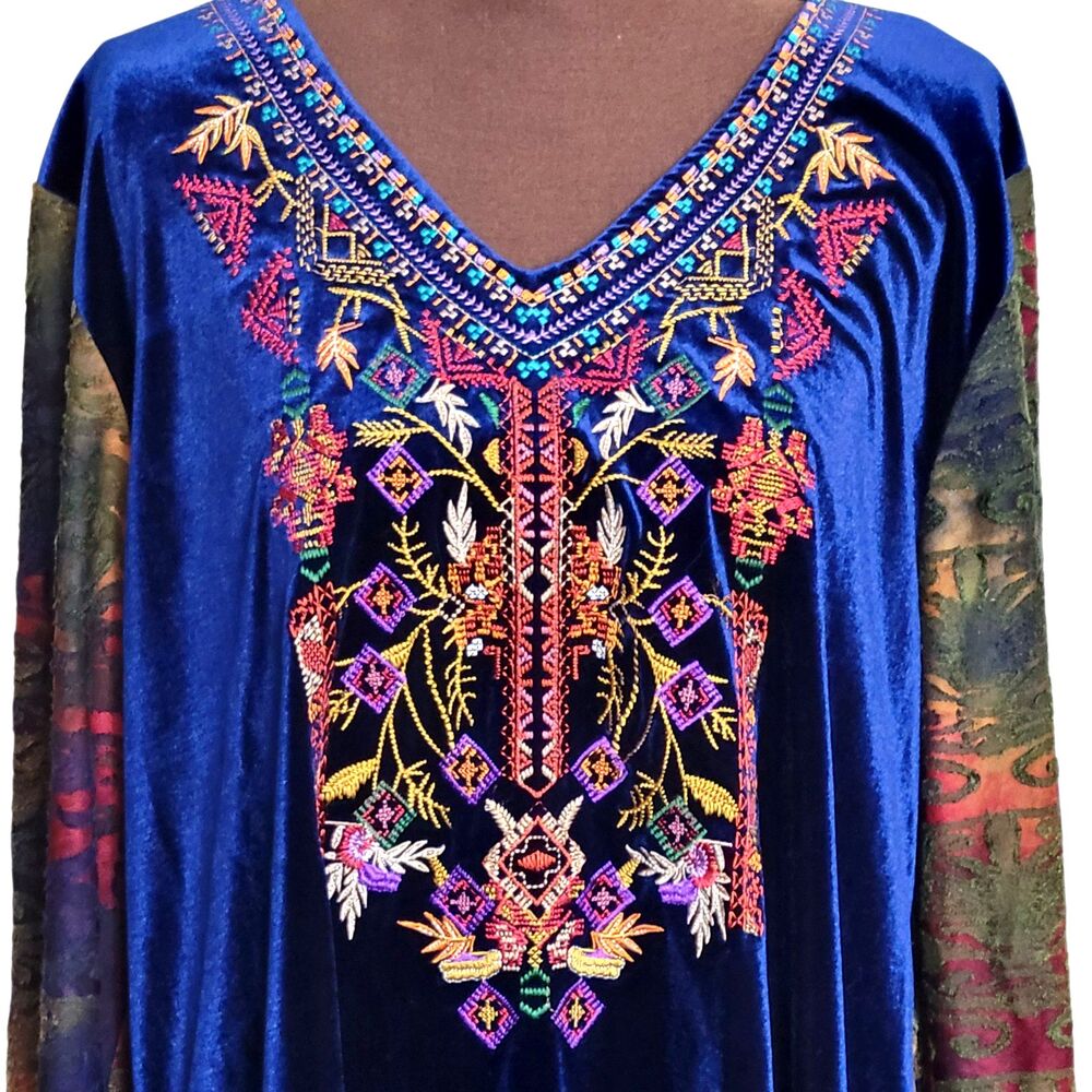 Calessa Women Top Size 1X Multicolor Velvet Embroidery Damask - Picture 2 of 10